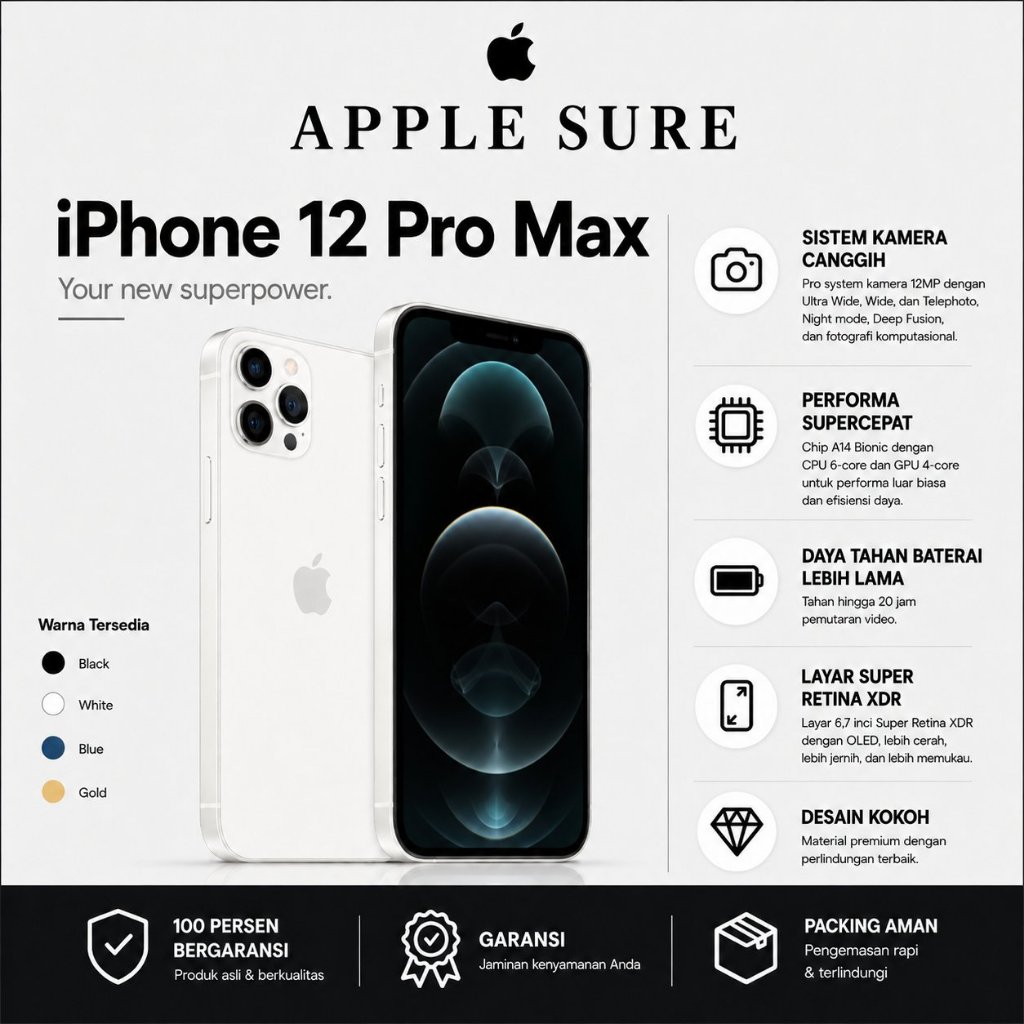 Apple iPhone 12 PRO MAX 128GB 256GB FULLSET SECOND HAND INTERNASIONAL ORI BERGARANSI