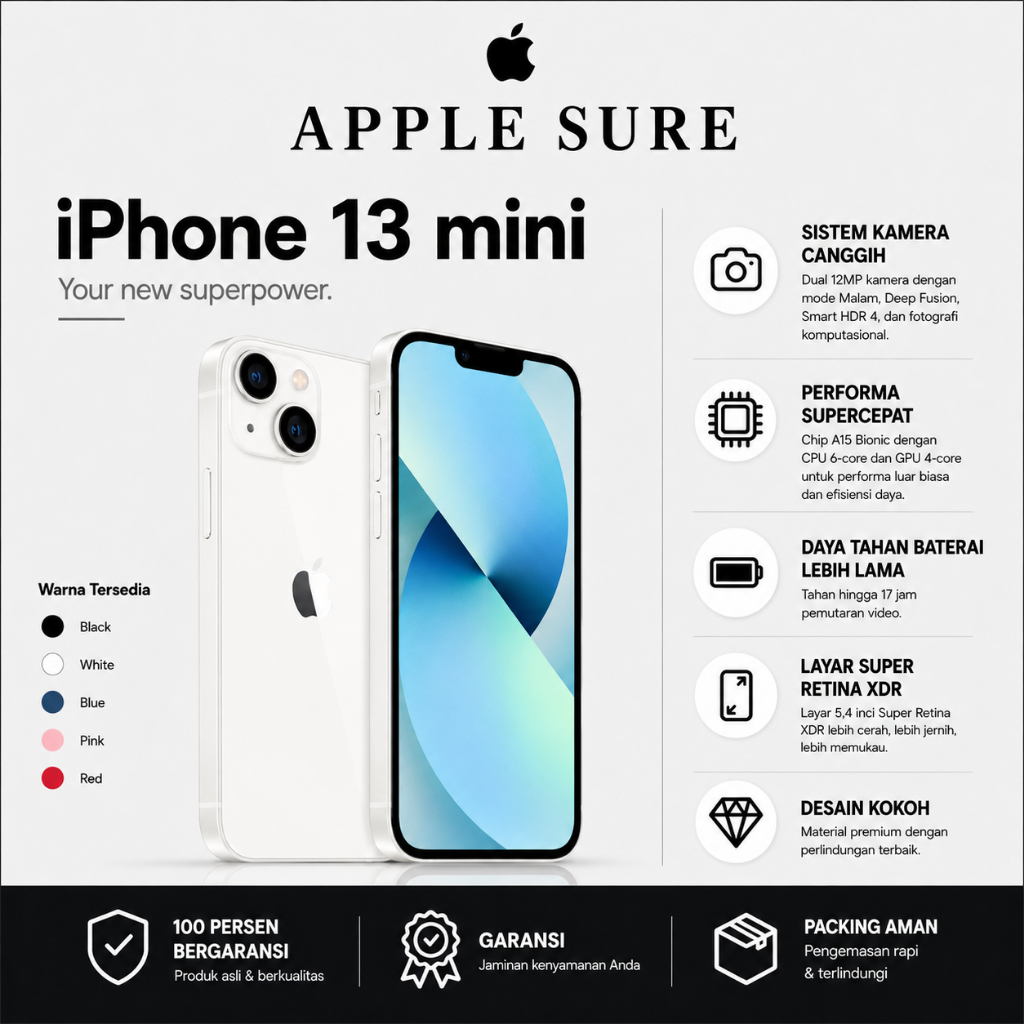 Apple iPhone 13 MINI 256GB 128GB FULLSET (Case + Charger) Second inter ORIGINAL BERGARANSI