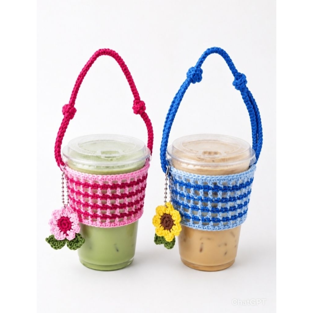 cup holder crochet with sunflower keychain