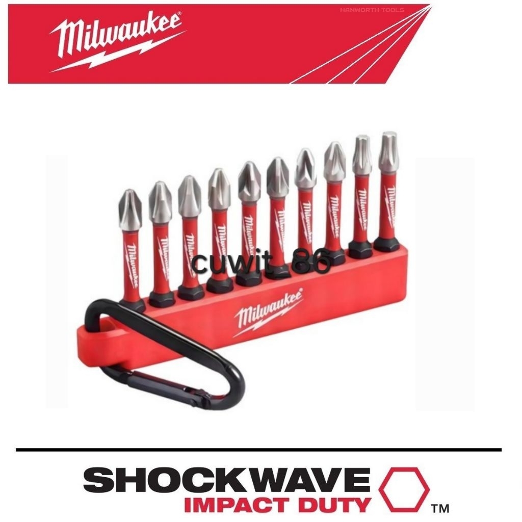 Mata Obeng Milwaukee PH2 Shockwave Impact Duty Screwdriver Bit Carabiner Set