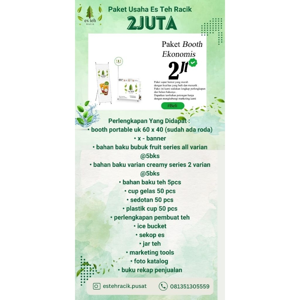 Paket Usaha Es Teh Racik 2 Juta | Booth Portable Lengkap + Bahan Baku | Paket Franchise Minuman Keki