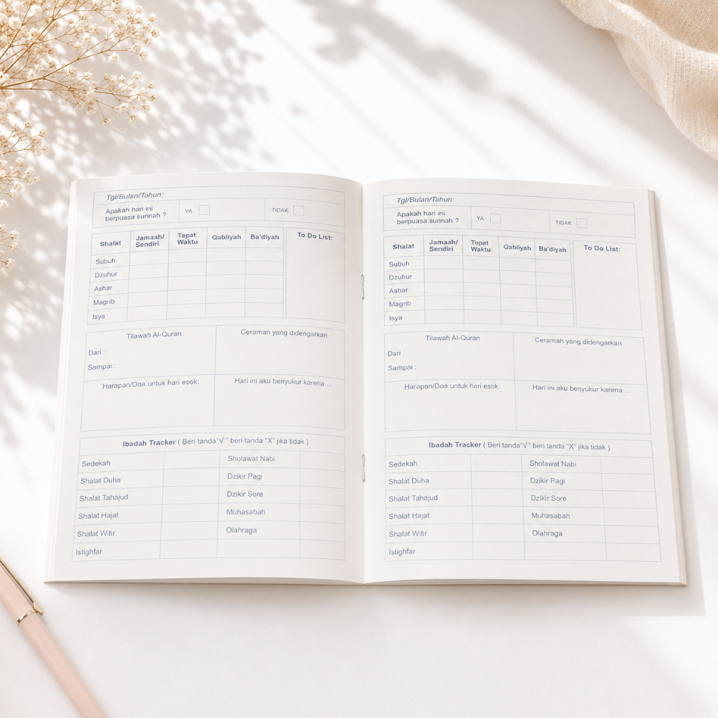 Daily Muslimah Journal A5 Aesthetic | Ibadah Tracker Habit Tracker Islami Buku Catatan Ibadah