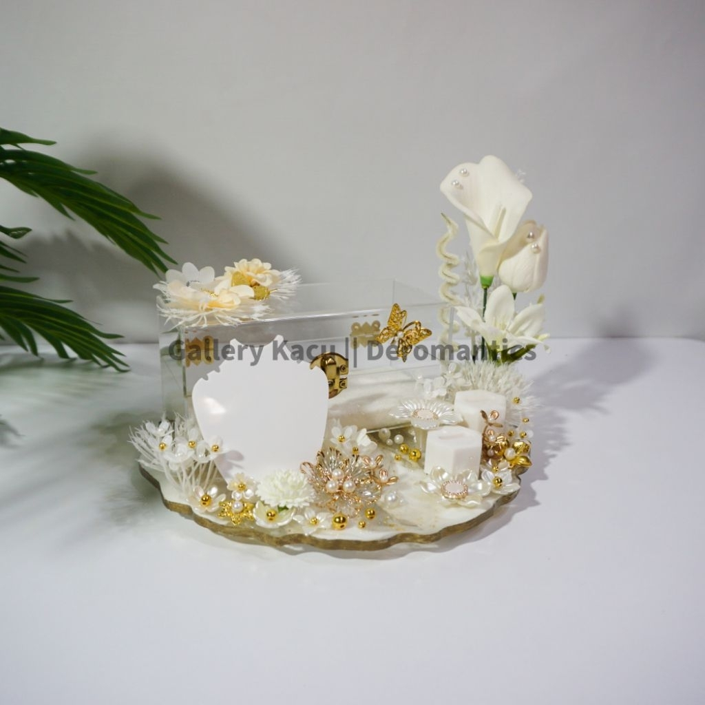 Kotak uang Mahar Box Akrilik 2 | Tempat Mahar Uang, Kalung dan Cincin Couple mewah resin / Ringbox C