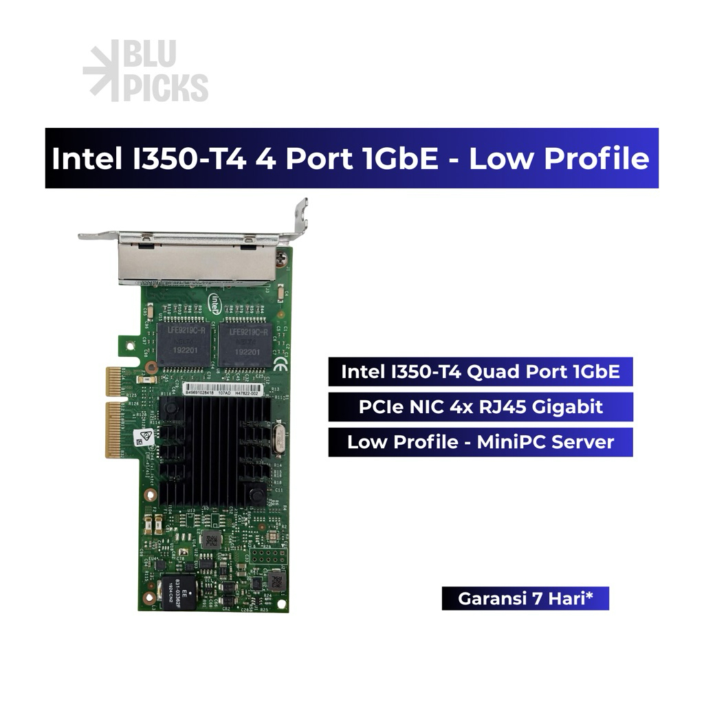 NIC 4 Port Gigabit Intel I350-T4 PCIe RJ45 MiniPC Server Mikrotik pfSense Proxmox VMware - Low Profi