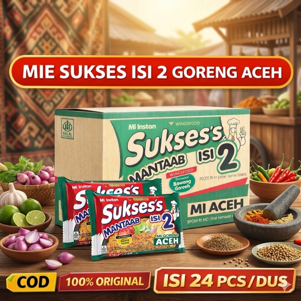 Mie Sukses Isi 2 Goreng Aceh 1 Dus Isi 24 Pcs - Mi Instan Sukses Mantaab Rasa Mie Aceh Porsi Banyak 