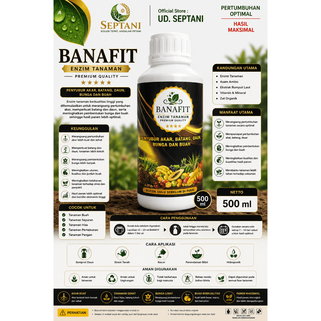Pupuk Enzim BANAFIT – Enzim Tanaman Premium Quality untuk Pertumbuhan dan Hasil Panen Optimal