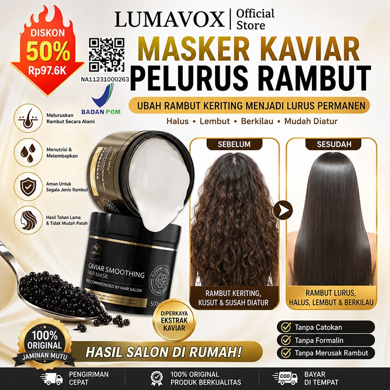 LUMAVOX Masker Pelurus Rambut Permanen Tanpa Catok Masker Rambut Kering Dan Mengembang 500g Keratin 