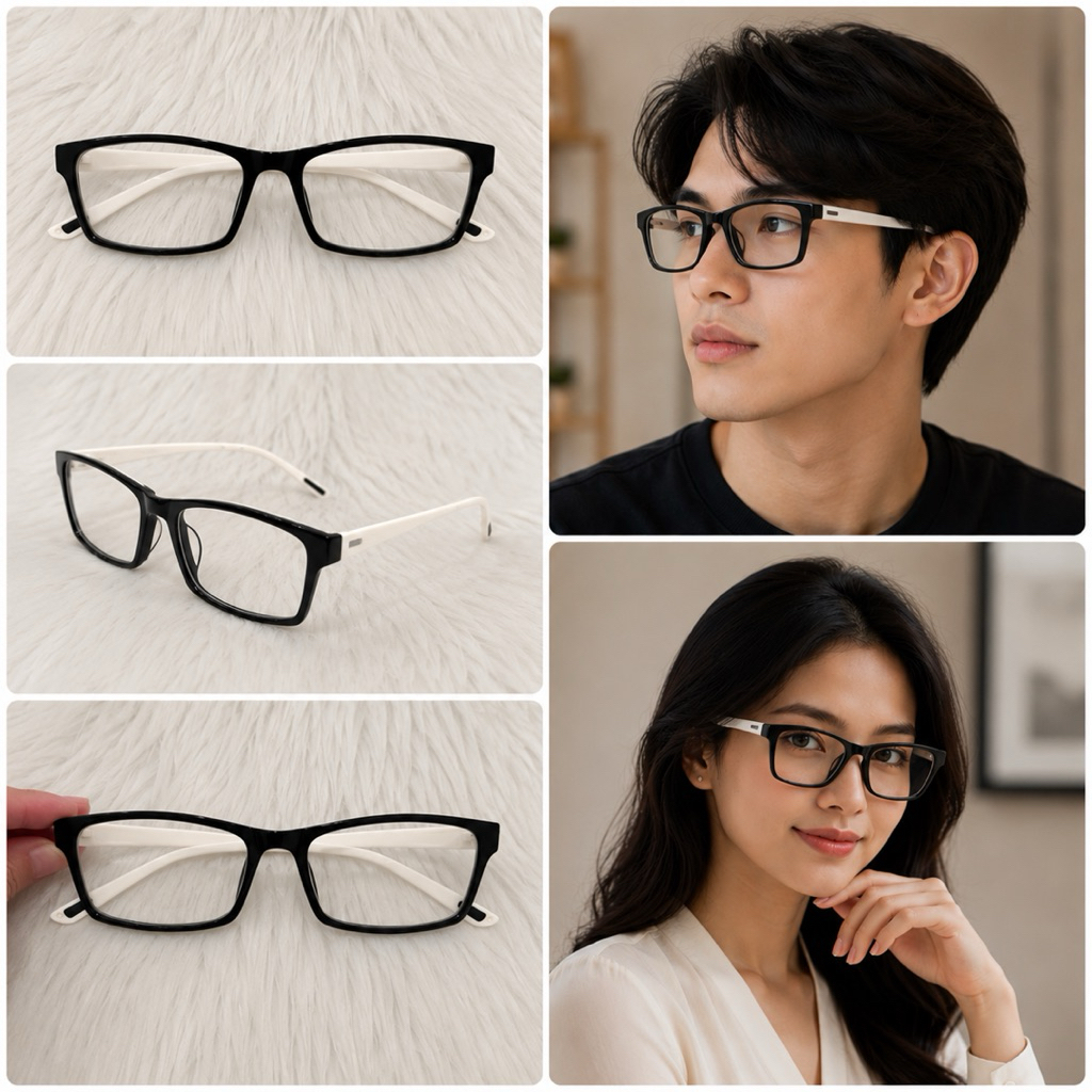 Kacamata FILANO Pria/Wanita Original Two-Tone - Frame Kotak Hitam Putih Sporty Elegant