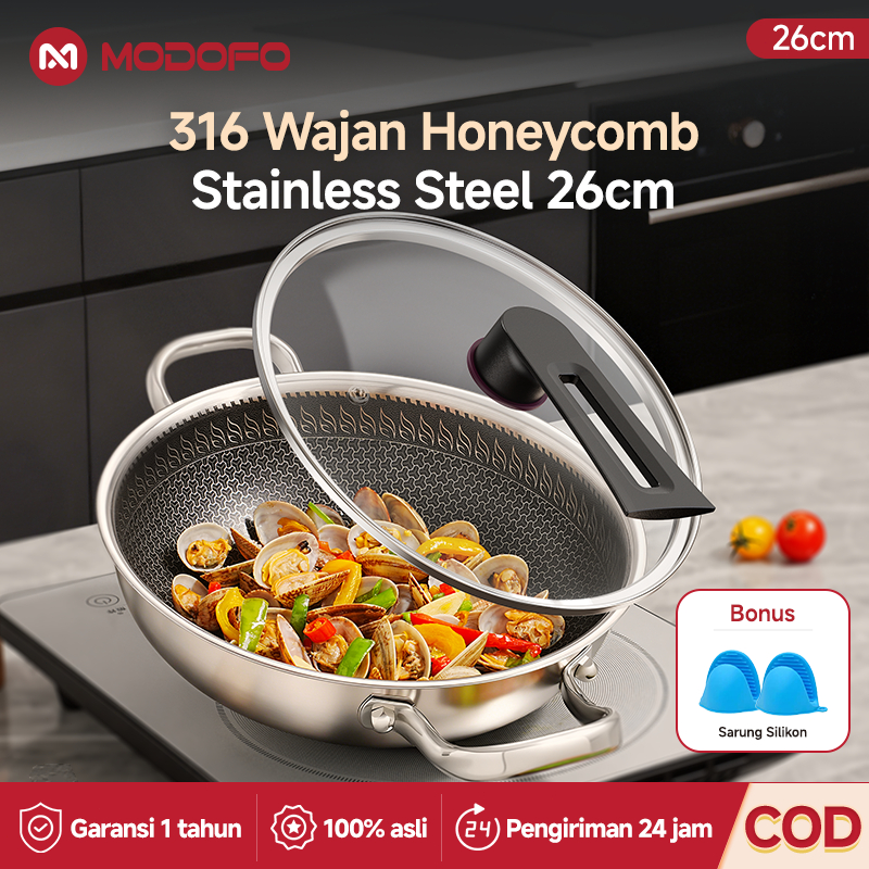 MODOFO 316 Wajan Honeycomb Original Panci Stainless Steel 26cm Panci Stainless Steel Tebal Bima Waja