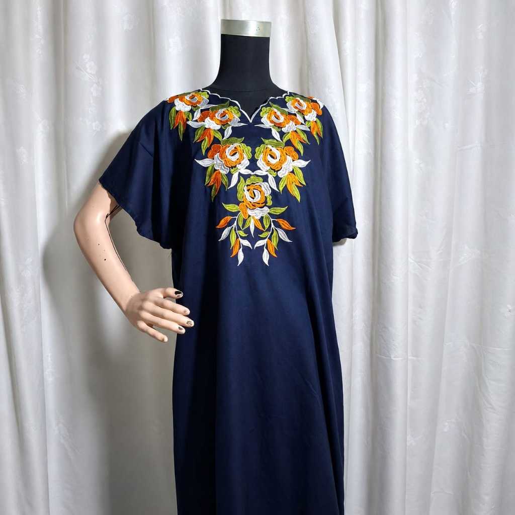 Daster bordir motif bunga daisy/ daster bordir wanita bahan rayon/ daster premium/Daster Polos Bordi