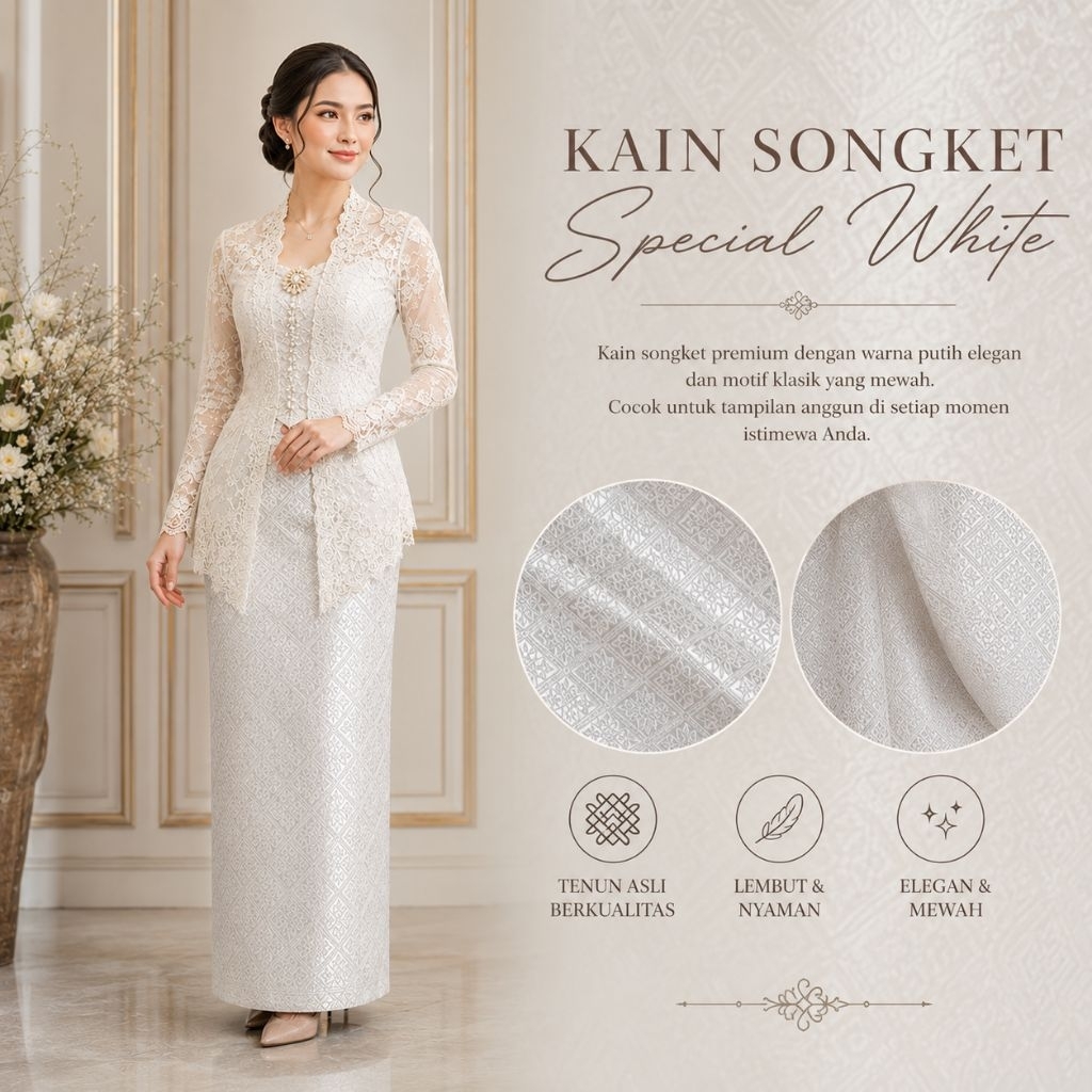 [CMKJ] Kain songket putih / Kain songket murah / Kain songket special white