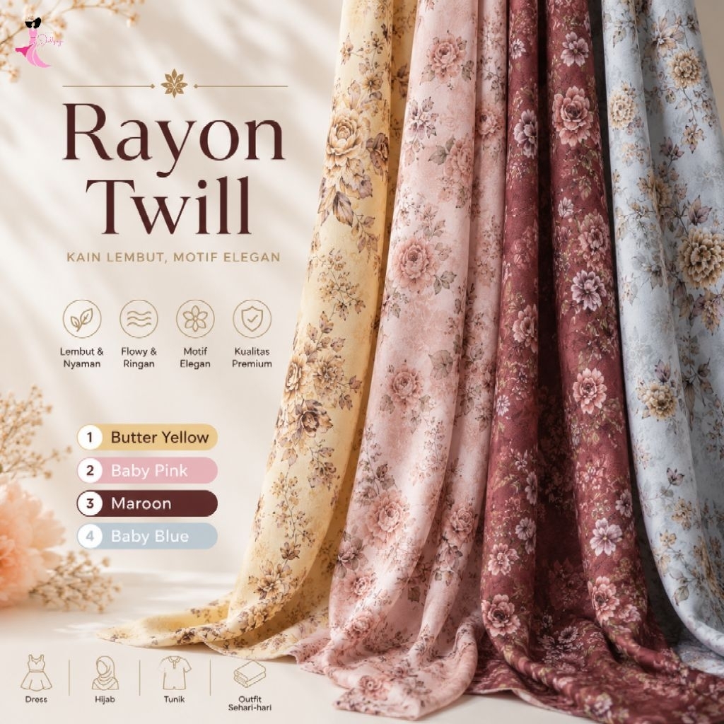 [CRIK] Rayon twill motif / rayon twill print premium / rayon twill kembang / rayon twill motif bunga
