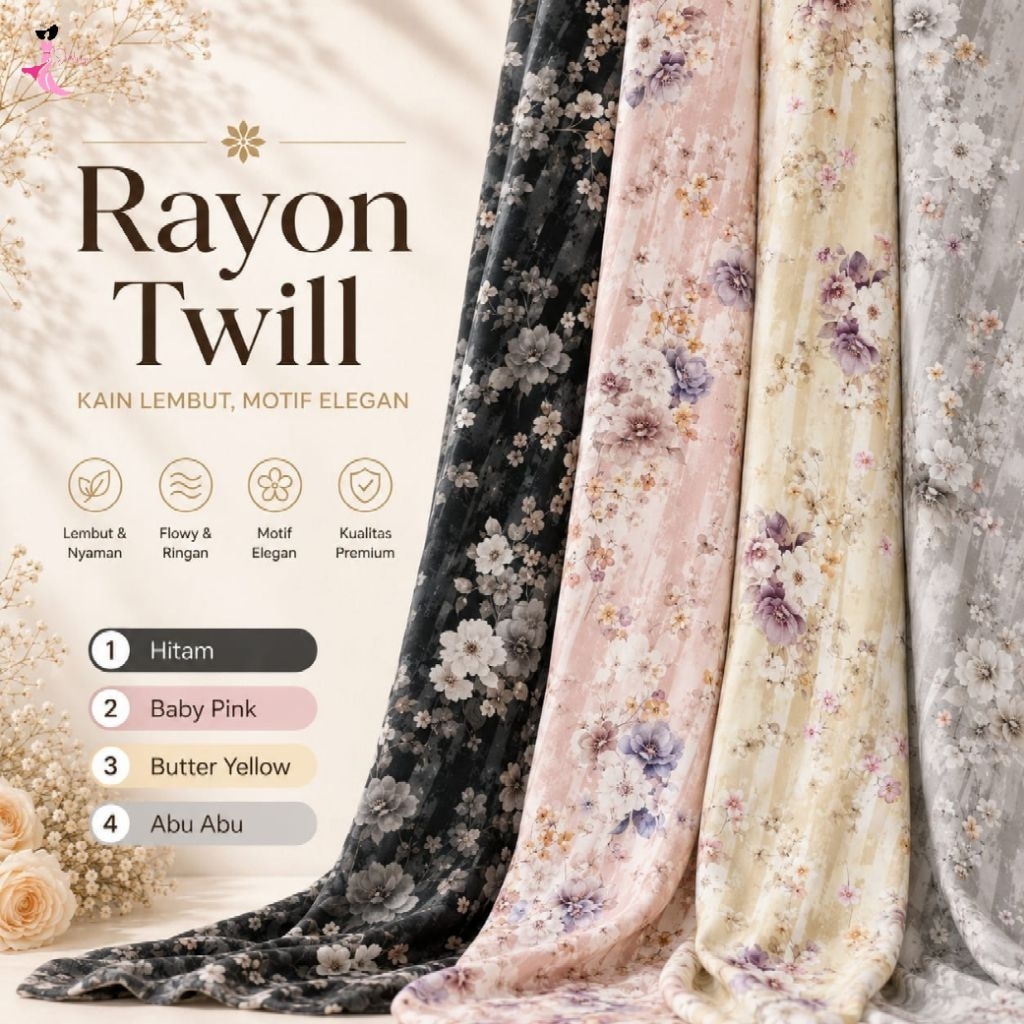 [CRIK] Rayon twill motif / rayon twill print premium / rayon twill kembang / rayon twill motif bunga