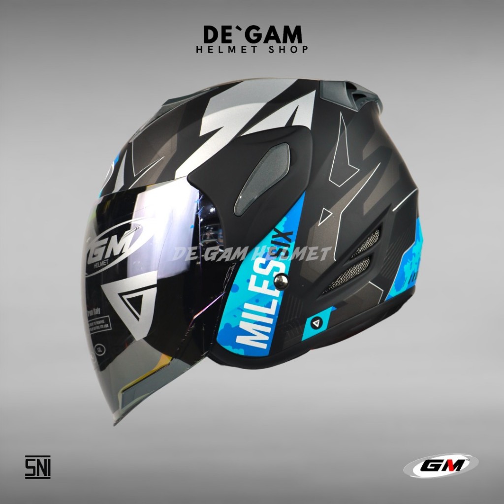 GM Fighter SR Motif Six Miles - Black/Blue Doff - Helm Half Face