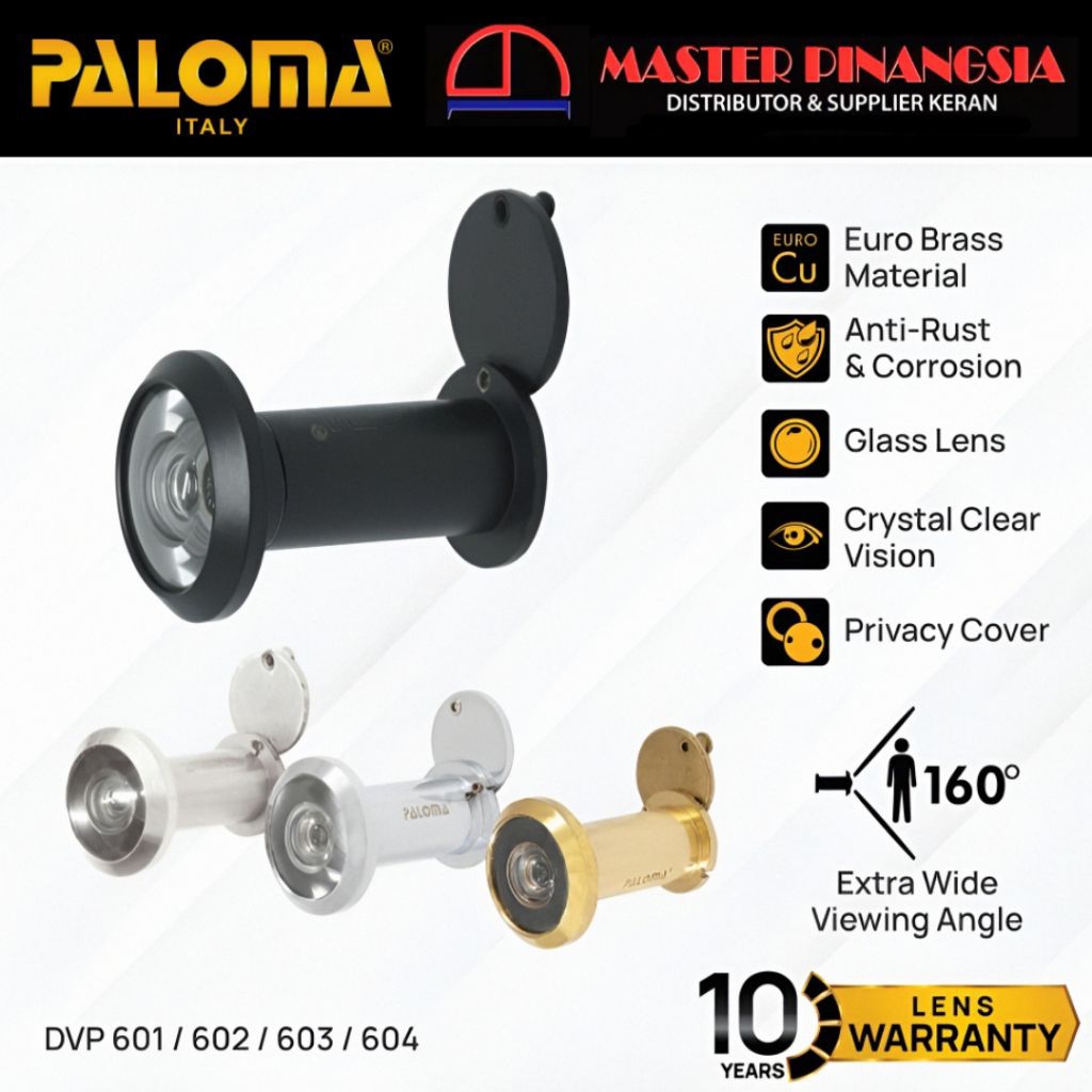 PALOMA Door Viewer Exclusive Lubang Intip Pintu Rumah Kaca Lens Intai Brass Kuningan Chrome Silver G