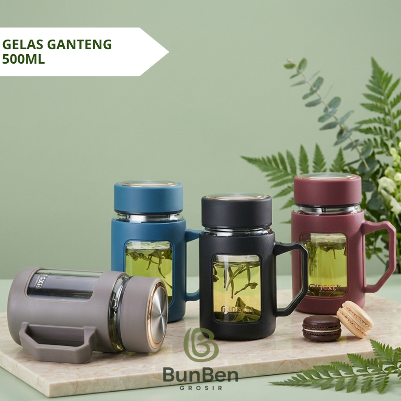 Gelas Kaca Gagang/ Gelas Ganteng 500 ML Warna Gelap Tanpa Kemasan