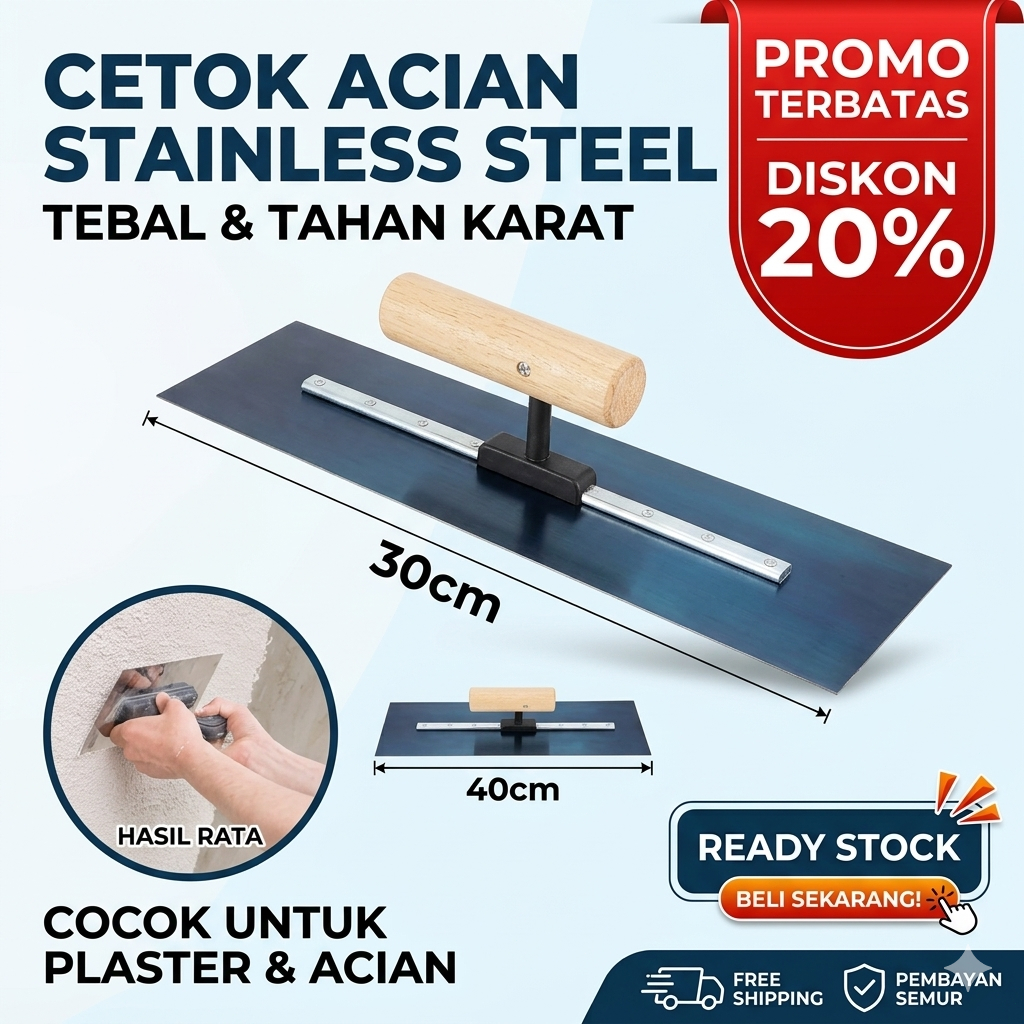 Trowel plastering/Plat besi biru/Alat acian semen/Trowel kayu/Trowel murah/Roskam trowel/Trowel baja