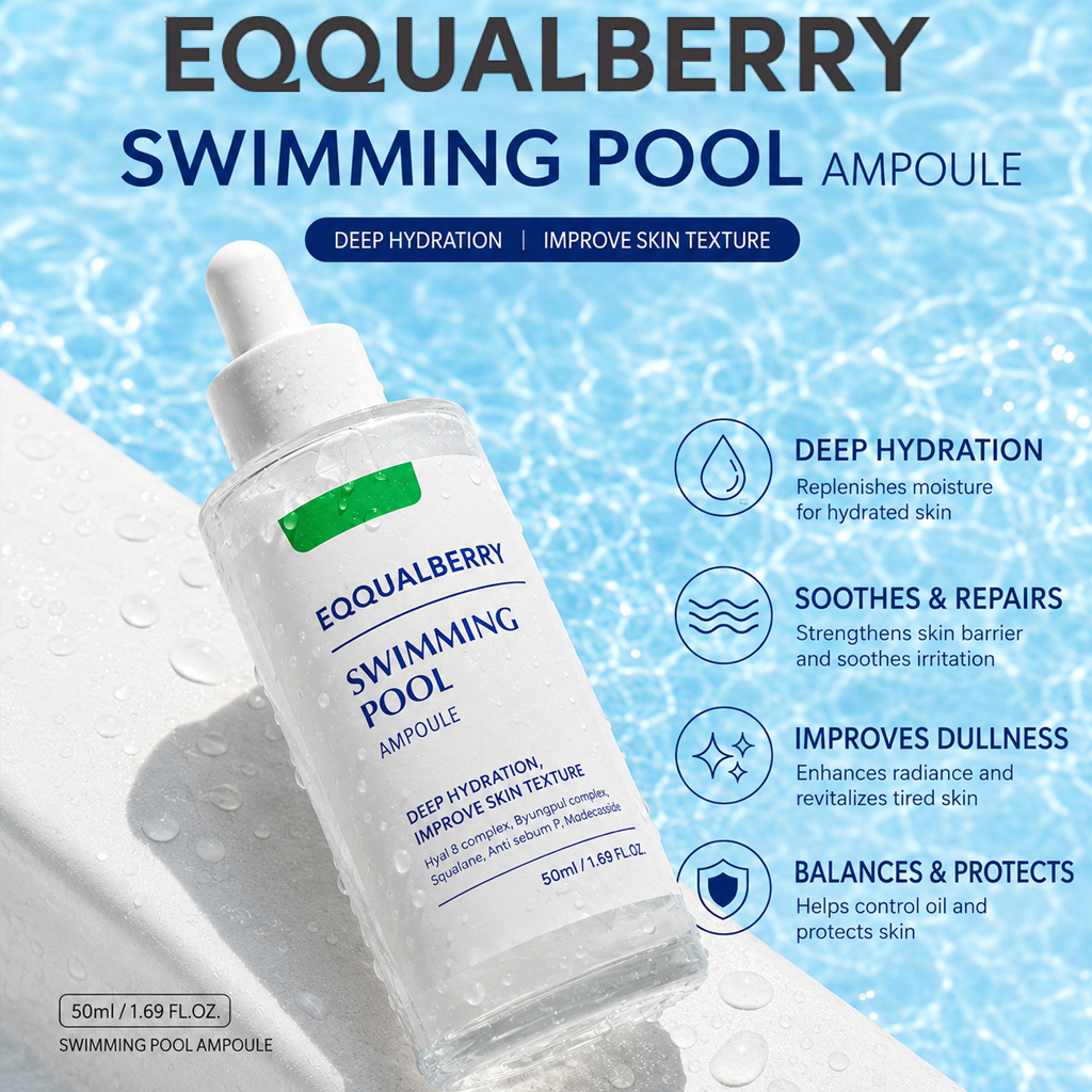 EQQUALBERRY Swimming Pool Ampoule 50ml Serum Hydration Intensif & Perbaikan Tekstur Kulit