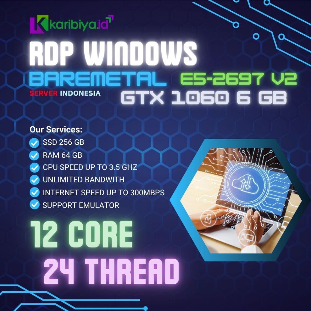 Bare Metal Server RDP Dedicated 12 Core 64GB RAM GPU GTX 1060 6GB  OBS Emulator Android Youtube VPN 