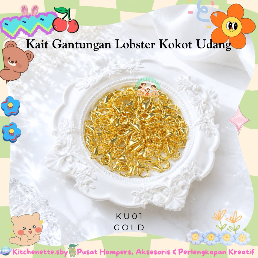 Kokot Udang per 10pc 12mm Gold Silver Manik Import pengait lobster aksesoris kait gelang kait kalung