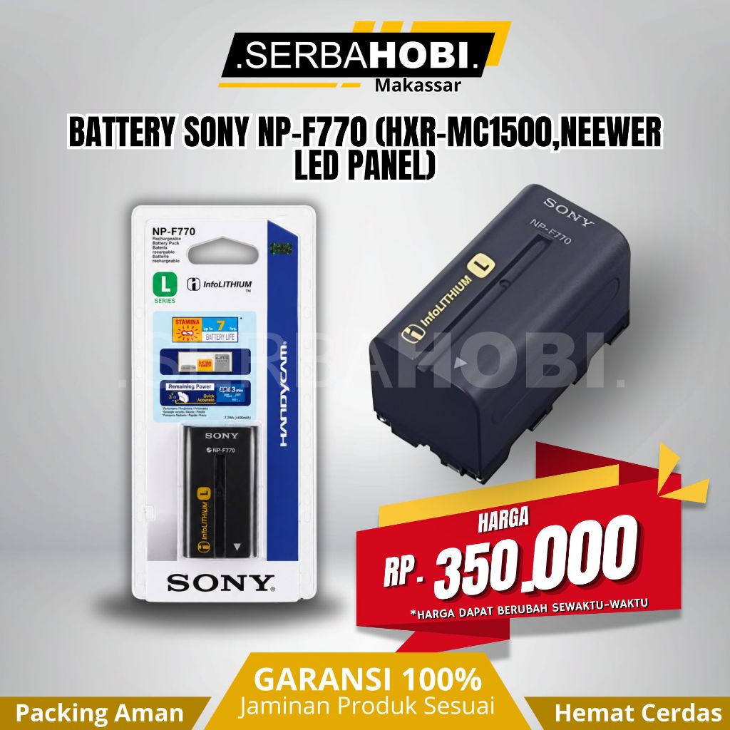 Battery Sony NP-F770 Cocok untuk kamera SHooting Lampu led dll