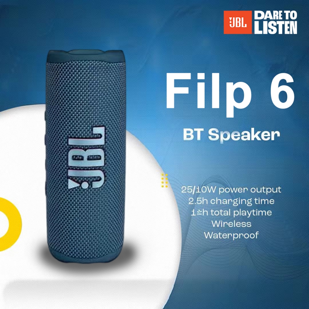 JBL Flip 6 Bass Kuat Suara Jernih 12H Playtime Bluetooth Portable Waterproof Speaker IPX7 Tahan Blue