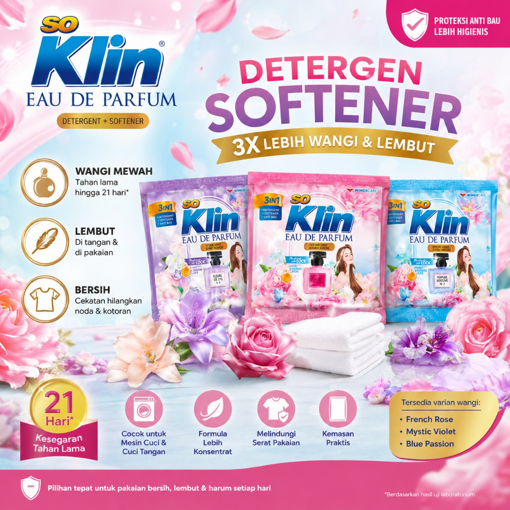 SoKlin Softergent Eau De Parfum So Klin Bubuk 1 renteng isi 6 sachet 43 gr Pewangi Pakaian Pelembut 