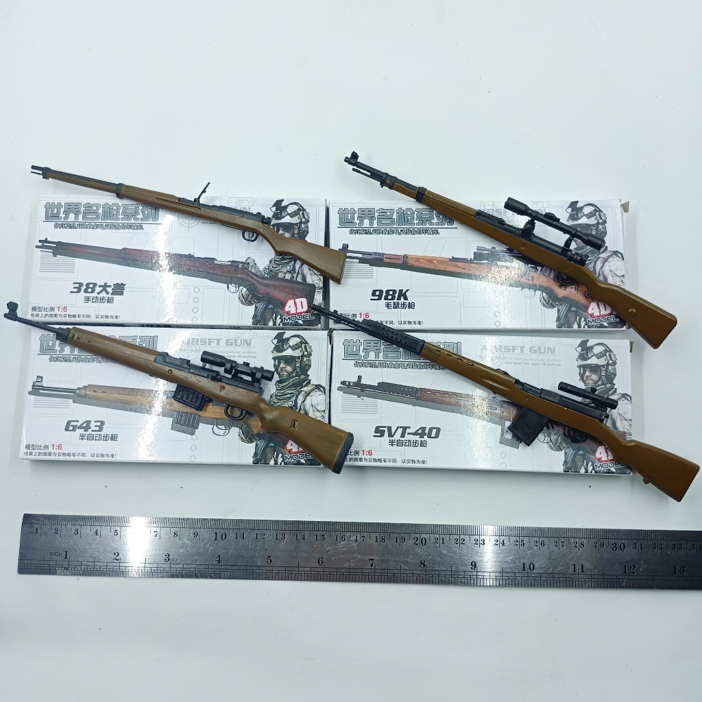 Mainan Pajangan Miniatur model skala 1:6 - WW2 - Type 38, Kar 98k, G43, SVT-40 - merk 4d - bahan pla