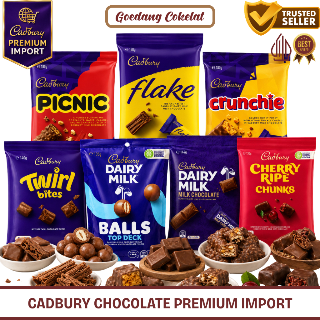Cadbury Dairy Milk Chocolate Coklat Premium Import Australia Aneka Varian Mini Bars 130-180g