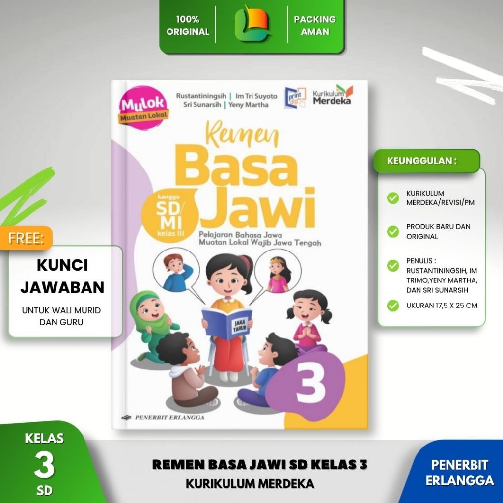 Remen Basa Jawi SD Kelas 3 - Kurikulum Merdeka Revisi - Penerbit Erlangga Original