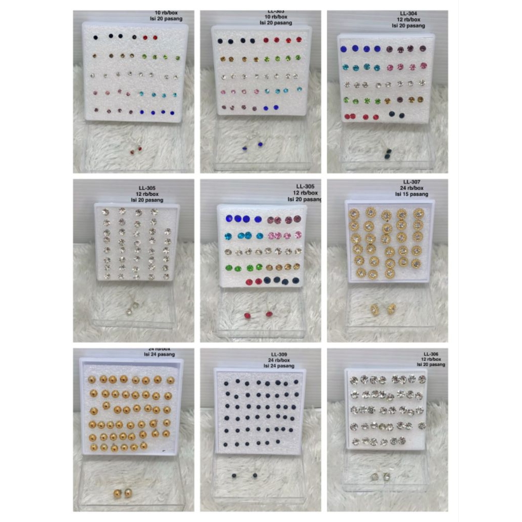 Anting box permata//anting box permata putih//anting box permata warna//anting box bahan plastik