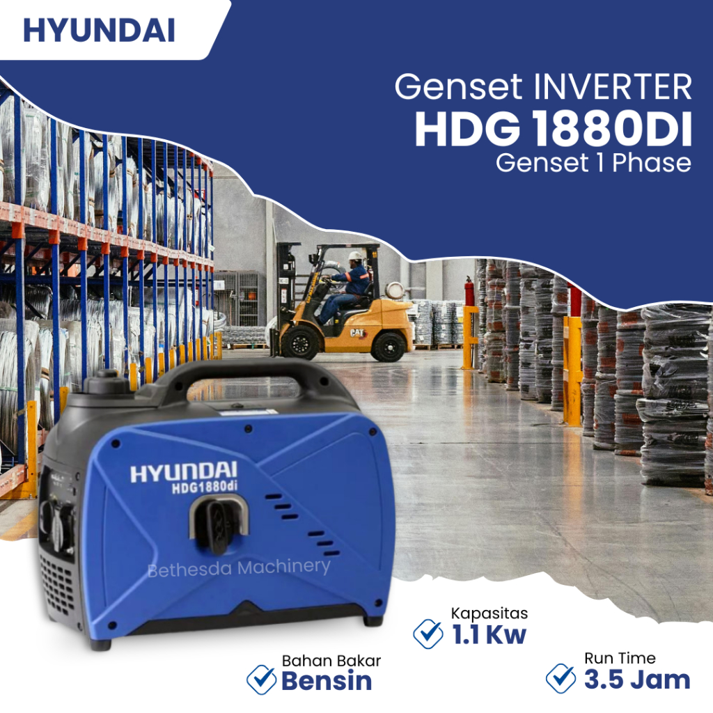 Genset Inverter 1000 Watt 220 Volt 1 Kw Gasoline Engine HYUNDAI Digital Inverter HDG 1880 di