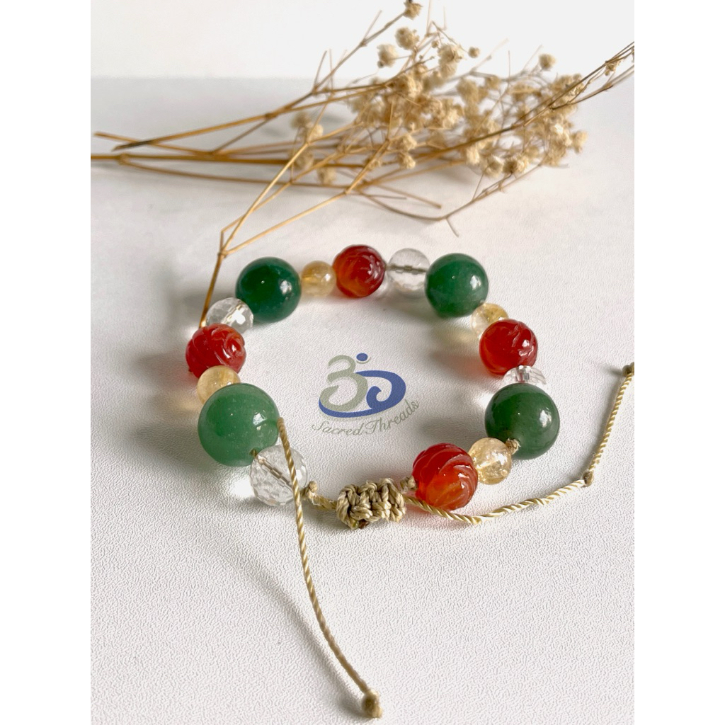 SacredThreads - Ganesha Bracelet (Carnelian, Citrine, Green Aventurine, Clear Quartz)