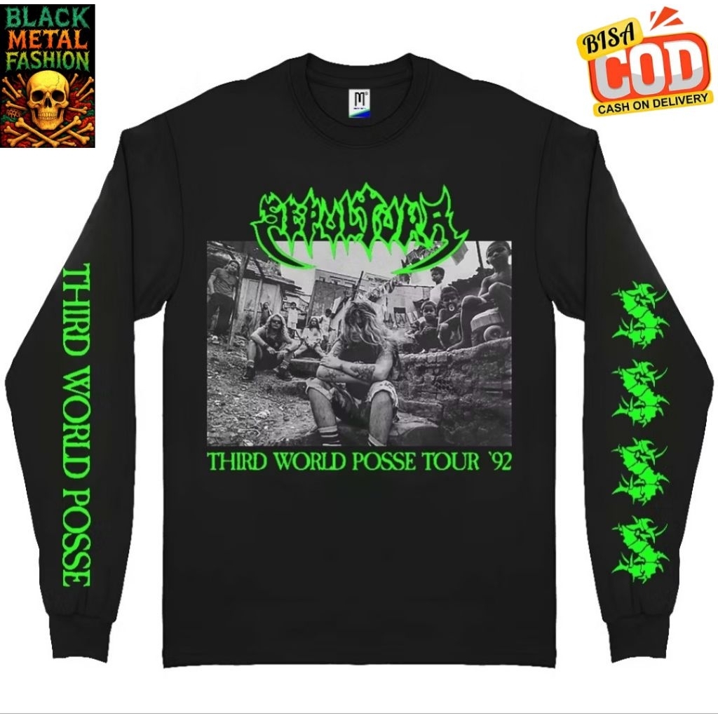 [COD] Kaos T-shirt Band Metal Lengan Panjang Sepultura - Third World Posse Tour 92 | Kaos Death Meta