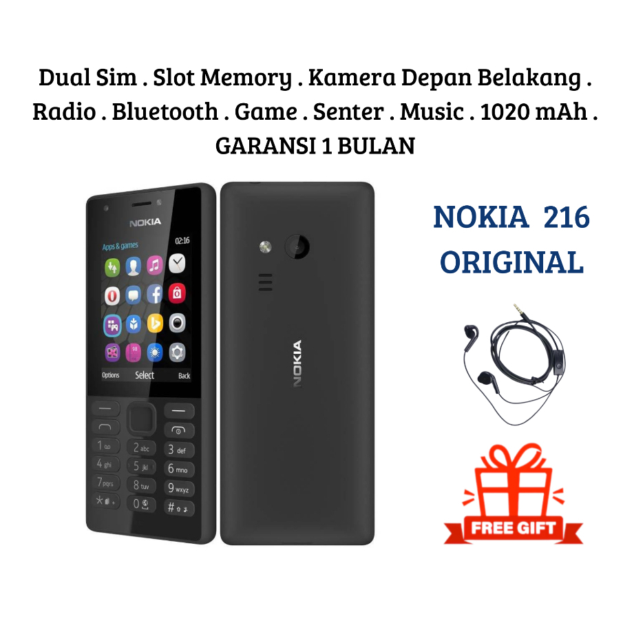 HP NOKIA 216 BARU GARANSI 1 BULAN DUAL SIM KAMERA DEPAN BELAKANG 1020 mAh