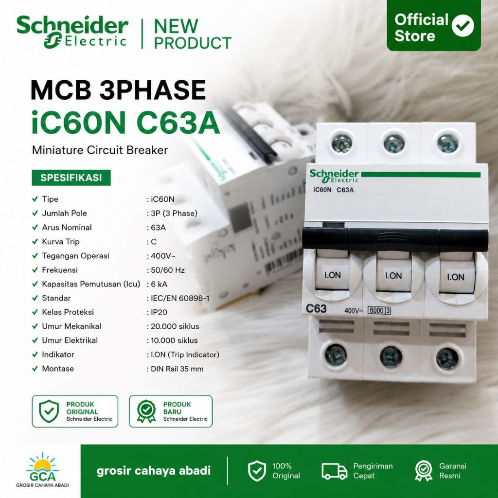 MCB Schneider 63a Acti9 ic60n A9F74363 3P phase 63A 63ampere mcb 3phase 63ampere mcb Schneider origi