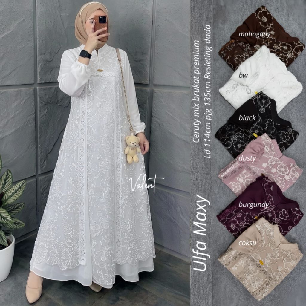 Gamis Original /Gamis Brukat/MIDI Dress Wanita Kekinian Terbaru/Gamis Midi