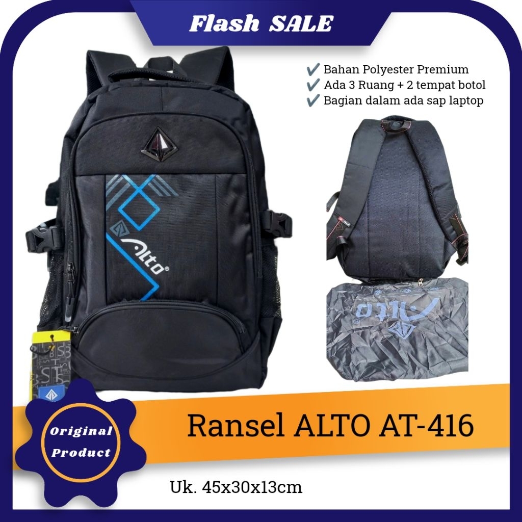 Ransel Sekolah ALTO Hitam Polos Tas Alto Outdoor Sport