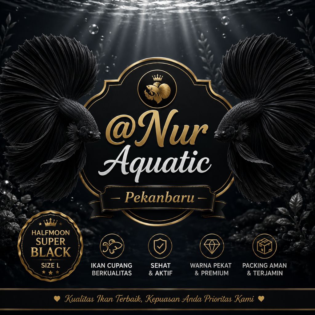 Ikan Cupang Halfmoon - Super Black - Jantan - Size L - Hiasan Aquarium