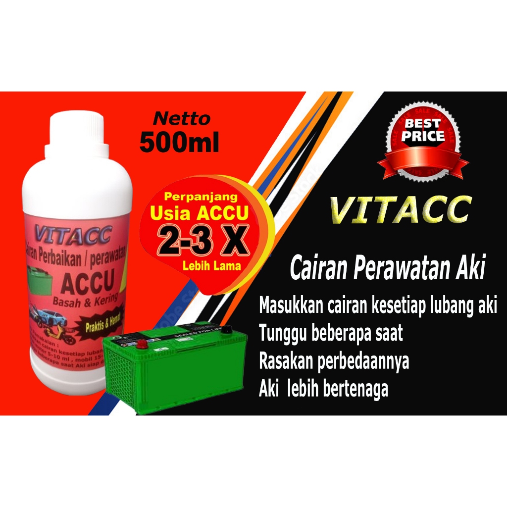 VITACC Cairan perbaikan Aki Motor Mobil   Cairan elektrolit aki kering cairan perbaikan baterai  air