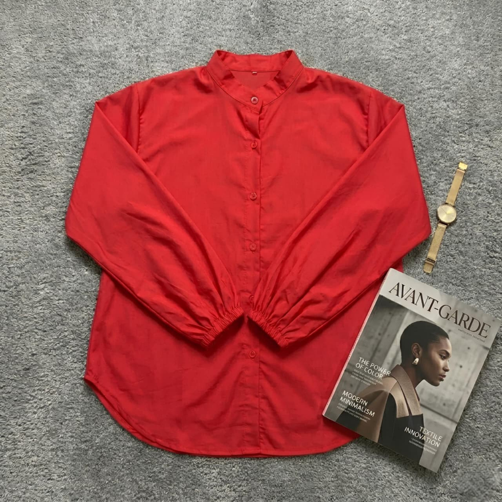 Kemeja Wanita Rayon Twill Merah Cabe - Kemeja Wanita Merah Cabe - Kemeja Wanita Merah Putih - Kemeja