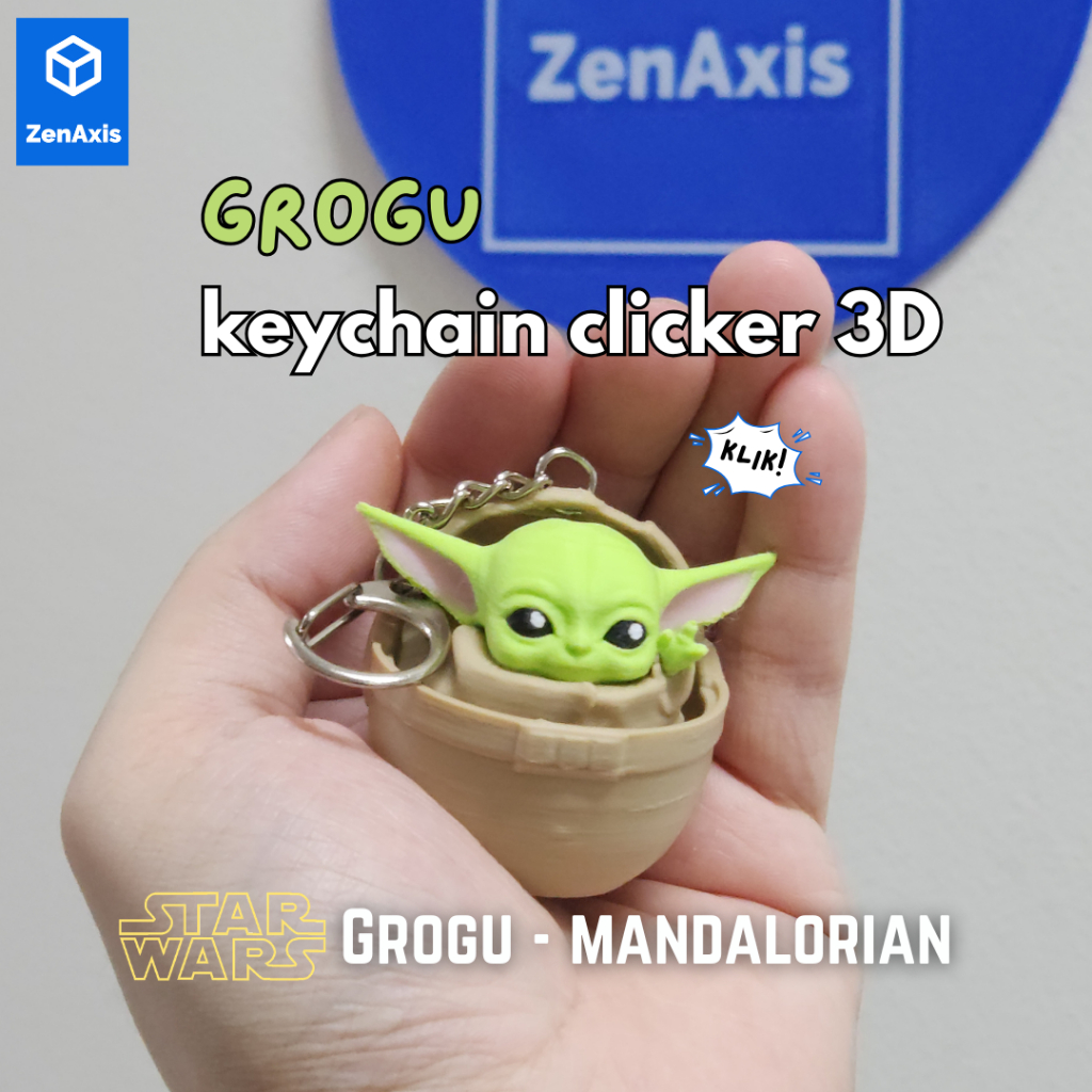 ZENAXIS Grogu Baby Yoda Gantungan Kunci Keycap Keychain Fidget Clicker Mandalorian Star Wars 3D Biop