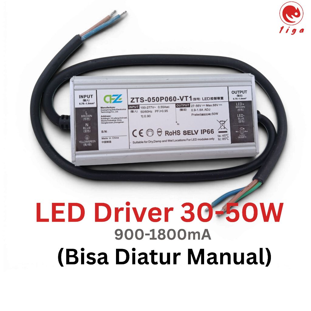 Trafo Lampu LED 30-50W Adjustable - LED Driver 30 Watt - 50 Watt 900ma-1800mA