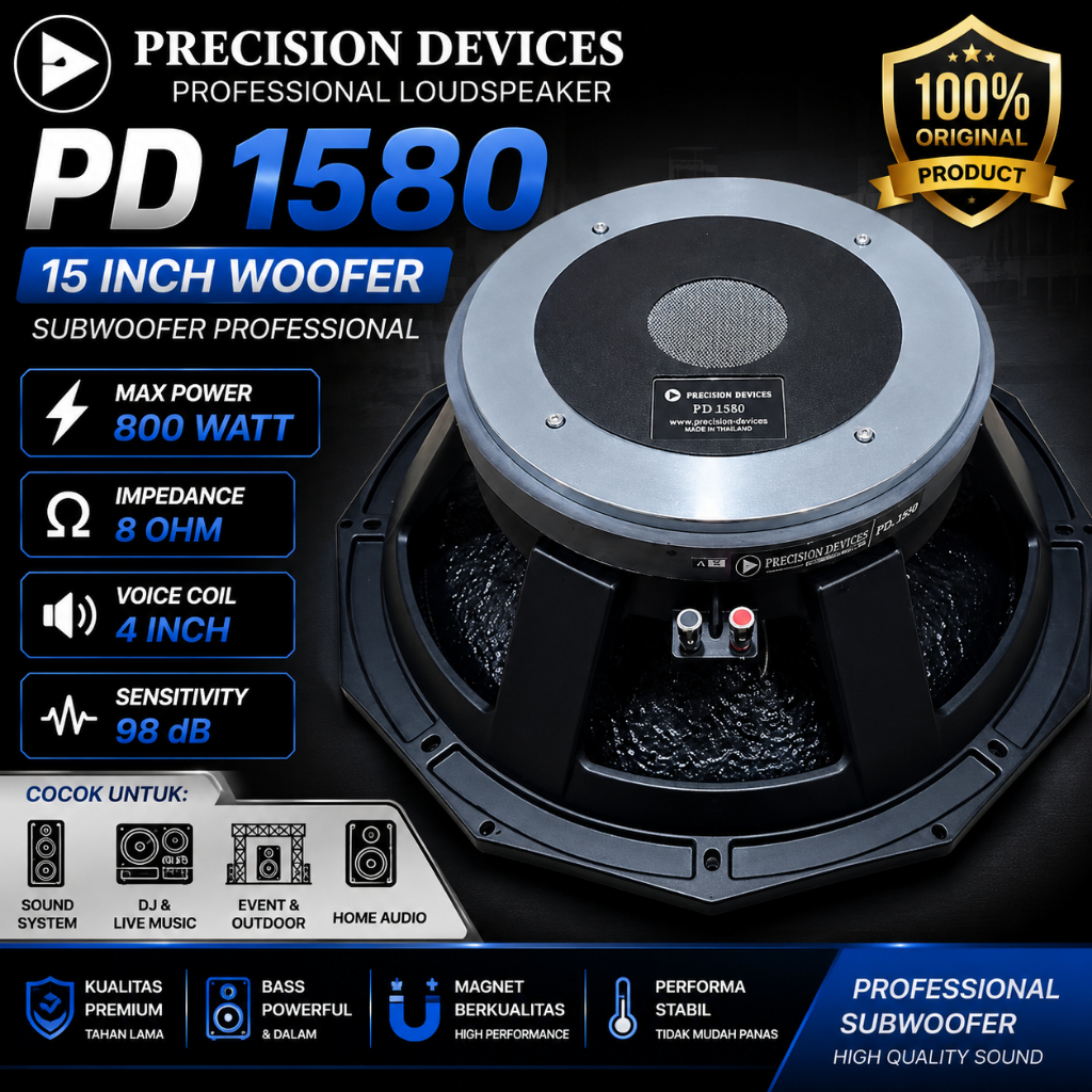 Speaker PD 1580 15 Inch Koil 4 Original Woofer Subwoofer Professional 800W 8 Ohm