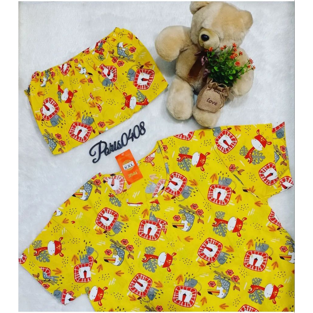 Baju Tidur HOKI XXL JUMBO Katun wanita celana 3/4 (Lion & Giraffe)