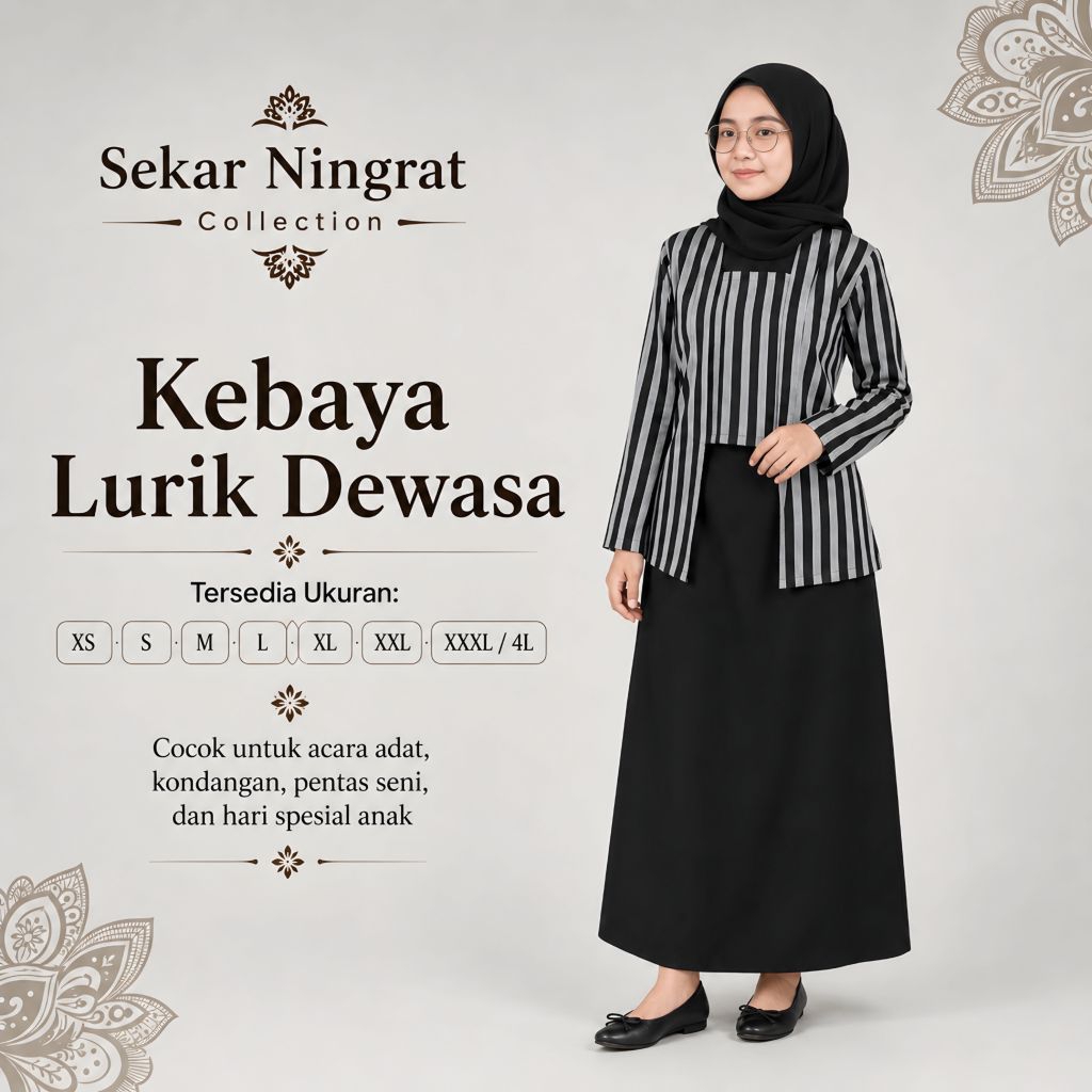 Kebaya Lurik Dewasa Wanita Atasan Baju Adat Jawa Modern & Elegant Kebaya Lurik Abu Hitam