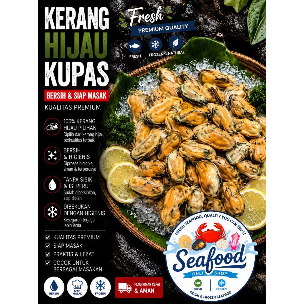 Kerang Hijau Kupas 500gr – Daging Kerang Ijo Bersih Kenyal Tinggi Protein Seafood Premiun
