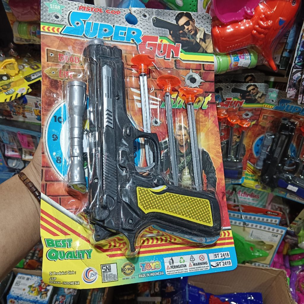 Mainan Pistol Anak Super Gun Peluru Karet Tempel Kaca - Pistol Kokang Edukasi SNI Murah - Pistol Mai
