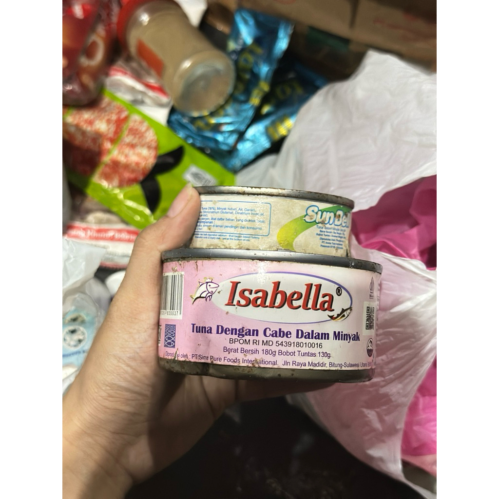 Tuna kaleng aneka merek isabella, deho, frabelle ( sambal goreng woku nabati cabe minyak ) TERLARIS