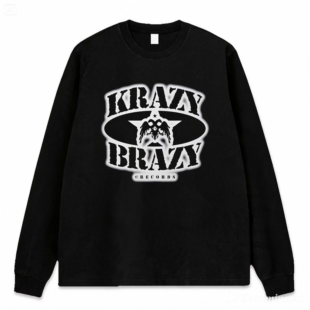 Kaos Lengan Panjang Hitam Krazy Brazy Records Desain Grafis Motif COTTON COMBED 30S